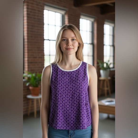 Macbeth Collection Purple Geometric Women's Top - Picture 1 of 5